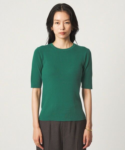 green label relaxing / グリーンレーベル リラクシング ニット・セーター | ＜1_OF MINE＞リブ クルーネック 5分袖 ニット プルオーバー マシンウォッシャブル | 詳細12