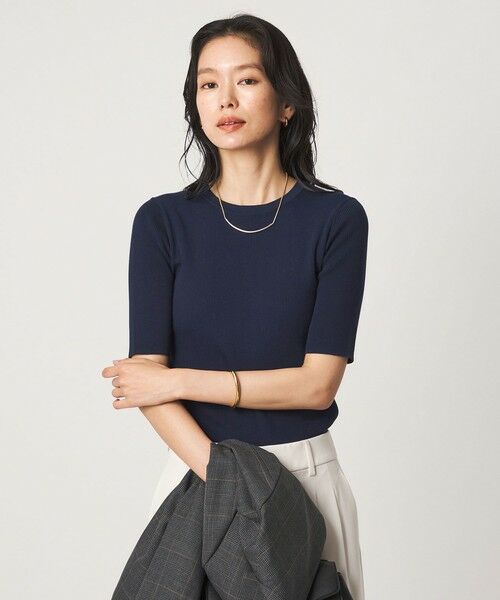 green label relaxing / グリーンレーベル リラクシング ニット・セーター | ＜1_OF MINE＞リブ クルーネック 5分袖 ニット プルオーバー マシンウォッシャブル | 詳細23