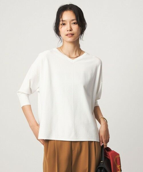 green label relaxing / グリーンレーベル リラクシング ニット・セーター | Vネック ドルマン プルオーバー ニット ウォッシャブル 接触冷感 UVカット（WHITE）