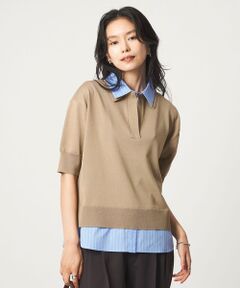 green label relaxing / グリーンレーベル リラクシング ニット・セーター | 2WAY スキッパー シャツ プルオーバー ニット 5分袖