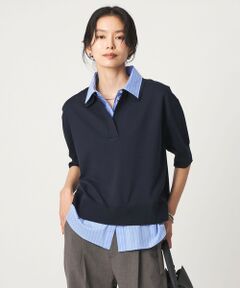 green label relaxing / グリーンレーベル リラクシング ニット・セーター | 2WAY スキッパー シャツ プルオーバー ニット 5分袖