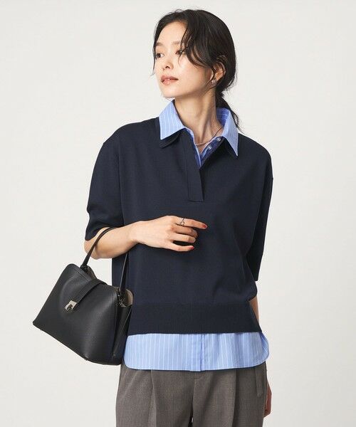 green label relaxing / グリーンレーベル リラクシング ニット・セーター | 2WAY スキッパー シャツ プルオーバー ニット 5分袖 | 詳細16