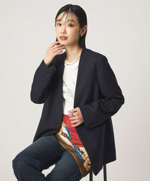 green label relaxing / グリーンレーベル リラクシング ノーカラージャケット | ［size SHORT/TALLあり］Greed グリード ノーラペル ジャケット ウォッシャブル（NAVY）