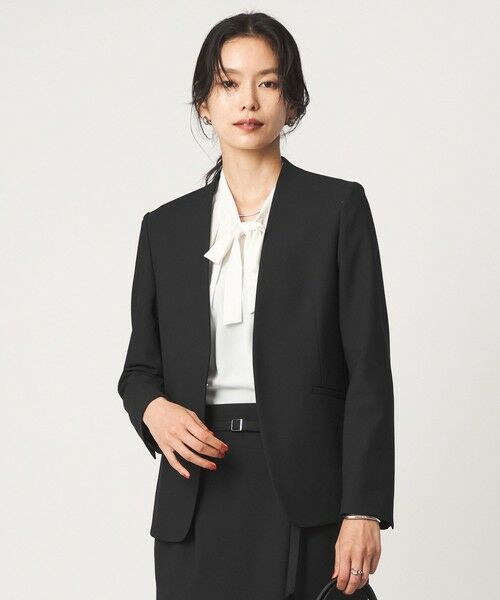 green label relaxing / グリーンレーベル リラクシング ノーカラージャケット | ［size SHORT/TALLあり］ライト ダブルクロス ノーラペル ジャケット（BLACK）