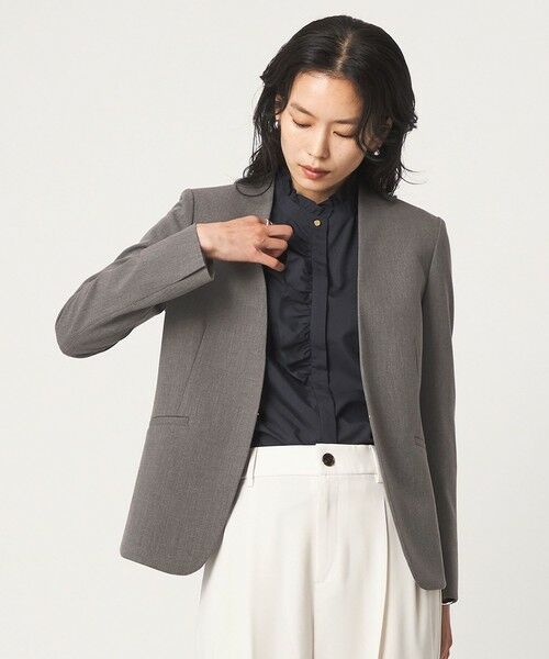 green label relaxing / グリーンレーベル リラクシング ノーカラージャケット | ［size SHORT/TALLあり］ライト ダブルクロス ノーラペル ジャケット | 詳細8