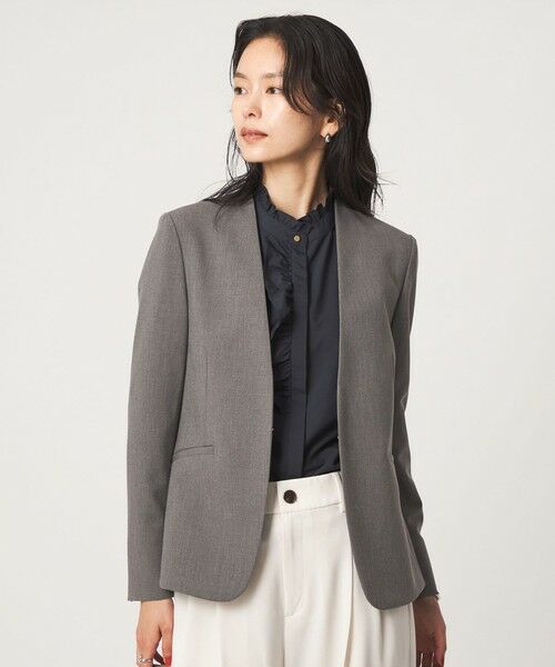 green label relaxing / グリーンレーベル リラクシング ノーカラージャケット | ［size SHORT/TALLあり］ライト ダブルクロス ノーラペル ジャケット（MD.GRAY）