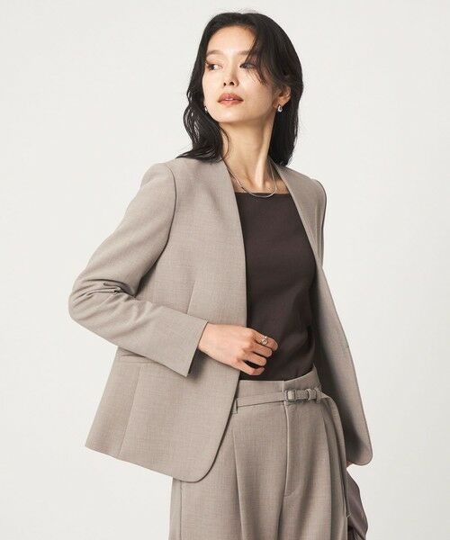 green label relaxing / グリーンレーベル リラクシング ノーカラージャケット | ［size SHORT/TALLあり］ライト ダブルクロス ノーラペル ジャケット（BEIGE）