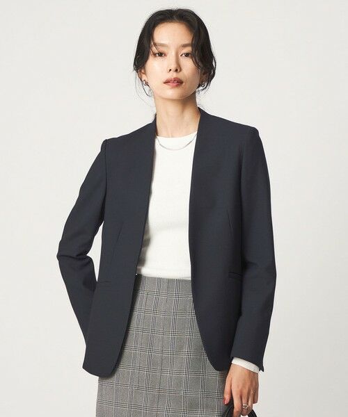 green label relaxing / グリーンレーベル リラクシング ノーカラージャケット | ［size SHORT/TALLあり］ライト ダブルクロス ノーラペル ジャケット（NAVY）
