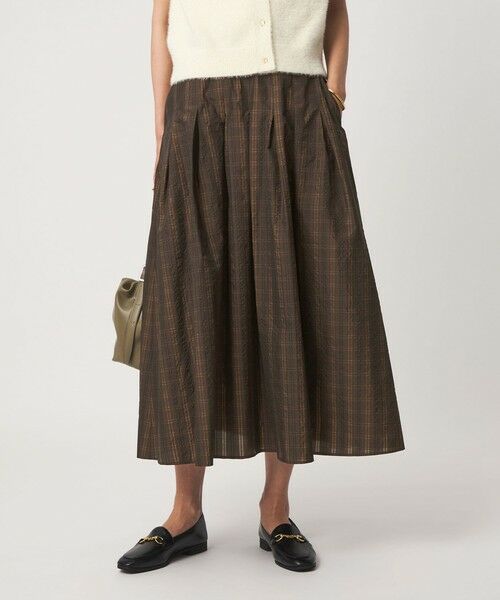 green label relaxing / グリーンレーベル リラクシング ロング・マキシ丈スカート | チェック タック フレア スカート（DK.BROWN）