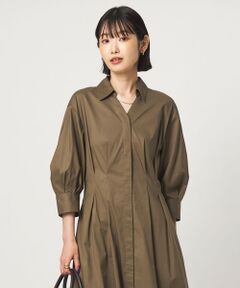 green label relaxing / グリーンレーベル リラクシング ロング・マキシ丈ワンピース | ［size SHORTあり］シャツ襟 フィット＆フレア タック 5分袖 ワンピース