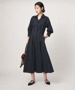 green label relaxing / グリーンレーベル リラクシング ロング・マキシ丈ワンピース | ［size SHORTあり］シャツ襟 フィット＆フレア タック 5分袖 ワンピース