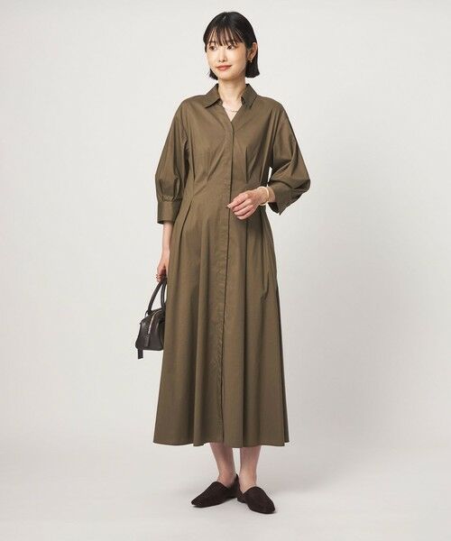 green label relaxing / グリーンレーベル リラクシング ロング・マキシ丈ワンピース | ［size SHORTあり］シャツ襟 フィット＆フレア タック 5分袖 ワンピース | 詳細1