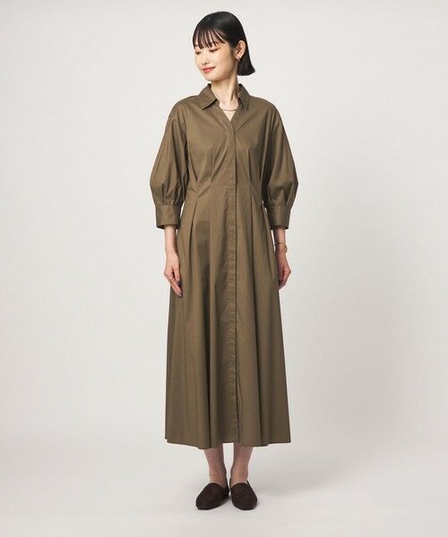 green label relaxing / グリーンレーベル リラクシング ロング・マキシ丈ワンピース | ［size SHORTあり］シャツ襟 フィット＆フレア タック 5分袖 ワンピース | 詳細3