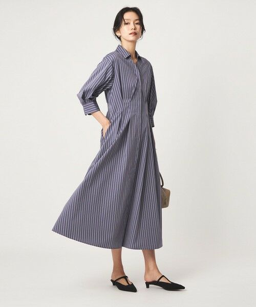 green label relaxing / グリーンレーベル リラクシング ロング・マキシ丈ワンピース | ［size SHORTあり］シャツ襟 フィット＆フレア タック 5分袖 ワンピース | 詳細26