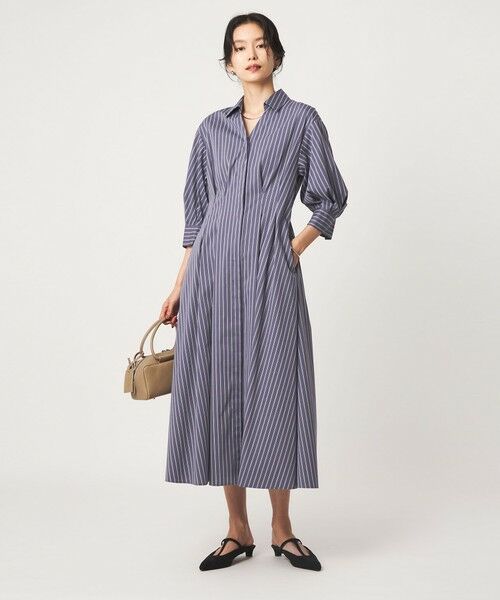 green label relaxing / グリーンレーベル リラクシング ロング・マキシ丈ワンピース | ［size SHORTあり］シャツ襟 フィット＆フレア タック 5分袖 ワンピース（その他1）