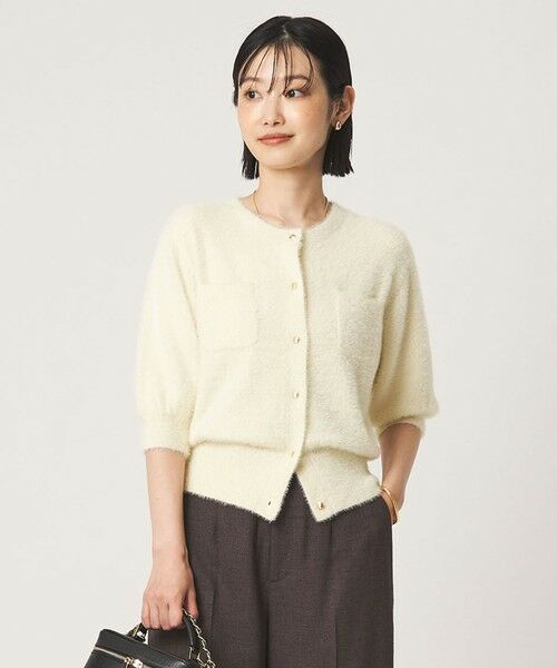 green label relaxing / グリーンレーベル リラクシング カーディガン・ボレロ | フラッフフェザー ハーフスリーブ ニット カーディガン（OFF WHITE）