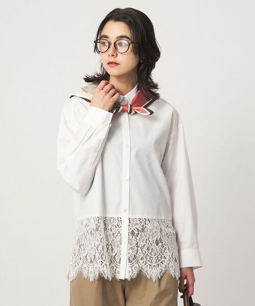 green label relaxing / グリーンレーベル リラクシング シャツ・ブラウス | レース ドッキング シャツ(WHITE)