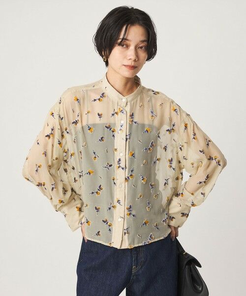 green label relaxing / グリーンレーベル リラクシング シャツ・ブラウス | シアー フラワー シャツ（BEIGE）