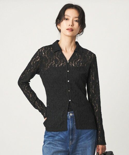 green label relaxing / グリーンレーベル リラクシング カットソー | レース スキッパー カットソー(BLACK)