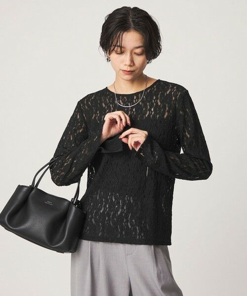 green label relaxing / グリーンレーベル リラクシング カットソー | レース プルオーバー カットソー(BLACK)