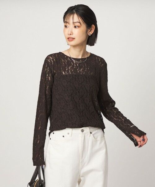 green label relaxing / グリーンレーベル リラクシング カットソー | レース プルオーバー カットソー(DK.BROWN)