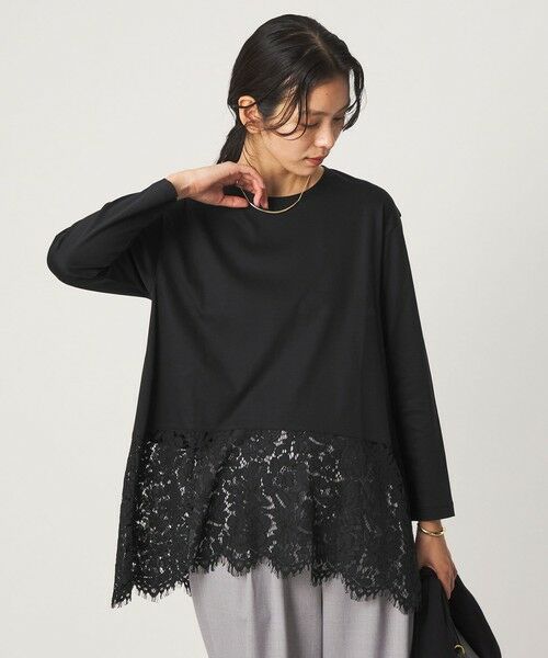 green label relaxing / グリーンレーベル リラクシング カットソー | レース イレヘム プルオーバー カットソー（BLACK）