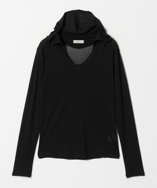 green label relaxing / グリーンレーベル リラクシング カットソー | チュール シアー フード プルオーバー カットソー（BLACK）
