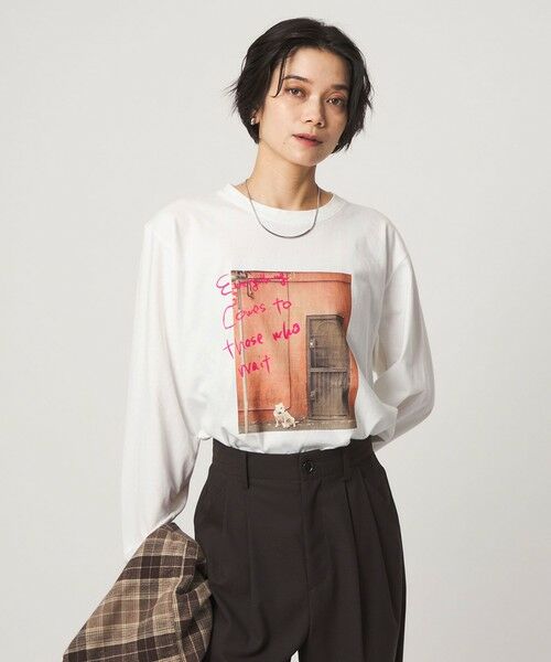 green label relaxing / グリーンレーベル リラクシング カットソー | 【別注】＜Various Timeless Arts＞プリント ロングスリーブTシャツ（OFF WHITE）