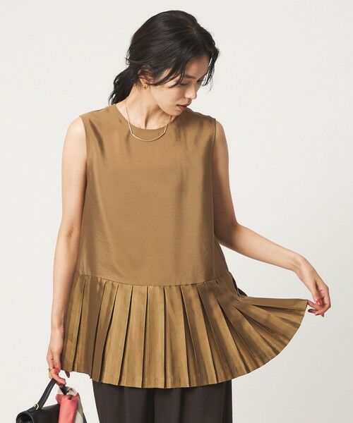 green label relaxing / グリーンレーベル リラクシング シャツ・ブラウス | プリーツ ドッキング ノースリーブ ブラウス（BEIGE）