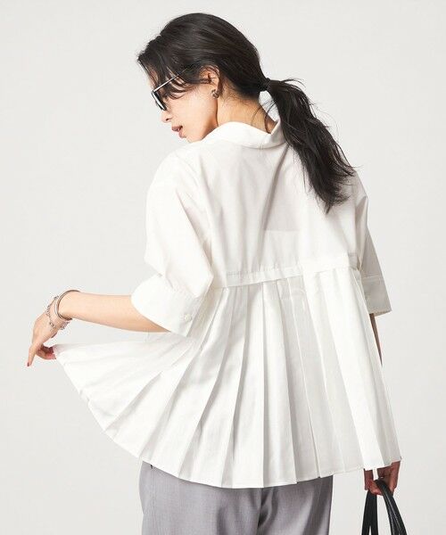 green label relaxing / グリーンレーベル リラクシング シャツ・ブラウス | プリーツ ドッキング ショートスリーブ シャツ(OFF WHITE)
