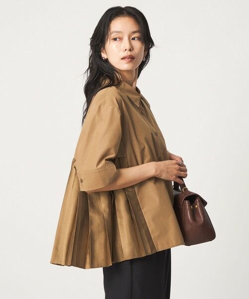 green label relaxing / グリーンレーベル リラクシング シャツ・ブラウス | プリーツ ドッキング ショートスリーブ シャツ(BEIGE)