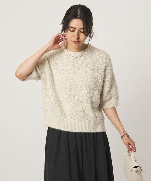 green label relaxing / グリーンレーベル リラクシング ニット・セーター | リボンヤーン ハーフスリーブ ニット プルオーバー（OFF WHITE）