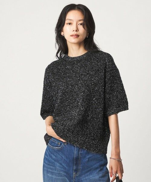 green label relaxing / グリーンレーベル リラクシング ニット・セーター | メタリック ハーフスリーブ プルオーバー ニット（BLACK）