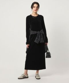 green label relaxing / グリーンレーベル リラクシング ロング・マキシ丈ワンピース | ［size SHORTあり］ベロア ロングスリーブ ワンピース