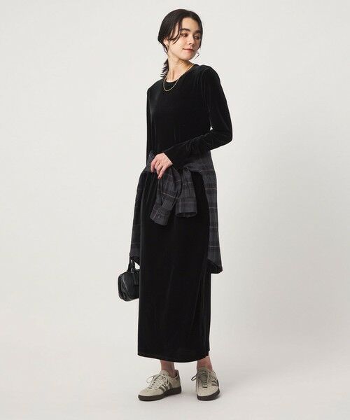 green label relaxing / グリーンレーベル リラクシング ロング・マキシ丈ワンピース | ［size SHORTあり］ベロア ロングスリーブ ワンピース | 詳細1