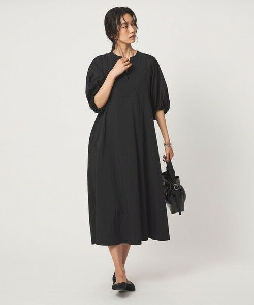 green label relaxing / グリーンレーベル リラクシング ロング・マキシ丈ワンピース | ボリューム スリーブ ワンピース（BLACK）