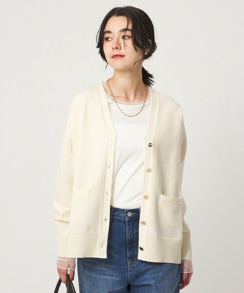 green label relaxing / グリーンレーベル リラクシング カーディガン・ボレロ | Vネック ニット カーディガン ウォッシャブル(OFF WHITE)