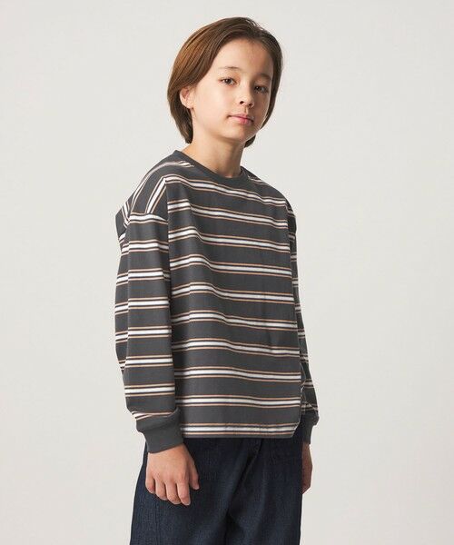 green label relaxing / グリーンレーベル リラクシング カットソー | フトピッチ ボーダー ロングスリーブ Tシャツ / キッズ 100cm-160cm | 詳細2