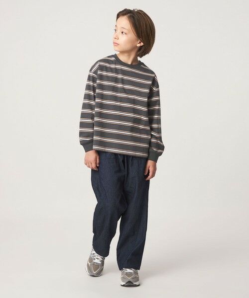 green label relaxing / グリーンレーベル リラクシング カットソー | フトピッチ ボーダー ロングスリーブ Tシャツ / キッズ 100cm-160cm | 詳細3