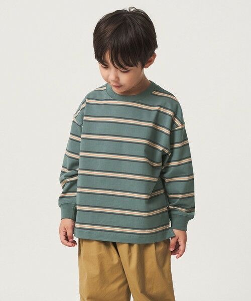 green label relaxing / グリーンレーベル リラクシング カットソー | フトピッチ ボーダー ロングスリーブ Tシャツ / キッズ 100cm-160cm | 詳細20