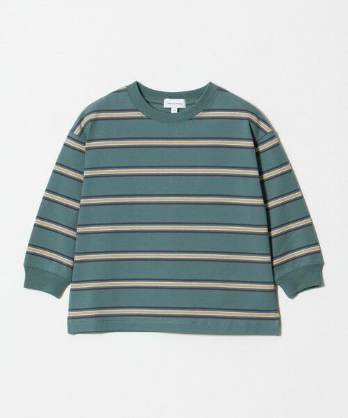 green label relaxing / グリーンレーベル リラクシング カットソー | フトピッチ ボーダー ロングスリーブ Tシャツ / キッズ 100cm-160cm(OLIVE)