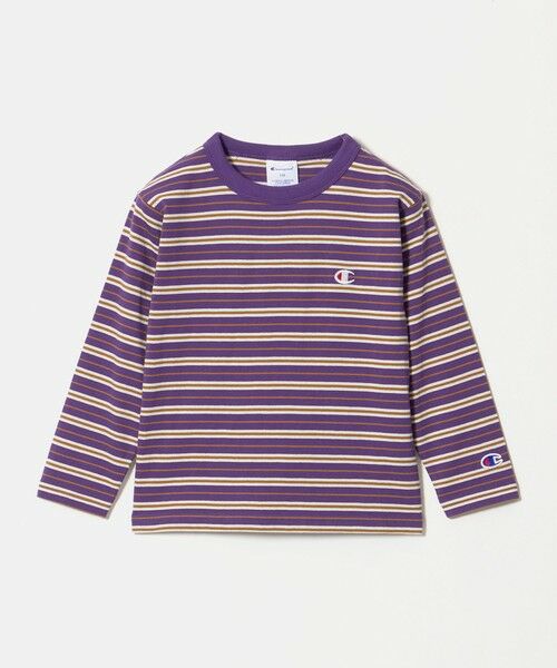 green label relaxing / グリーンレーベル リラクシング カットソー | ＜Champion＞ボーダー ロングスリーブ Tシャツ / キッズ 110cm-130cm（PURPLE）