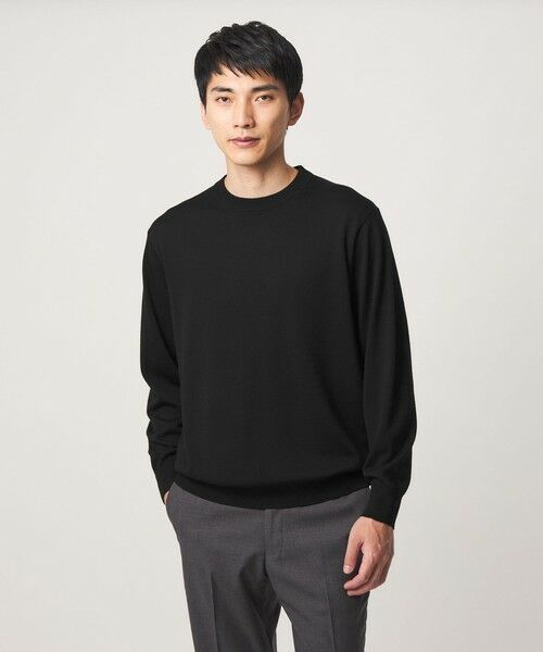 green label relaxing / グリーンレーベル リラクシング ニット・セーター | SUPER 120S ハイゲージ クルーネック ニット(BLACK)