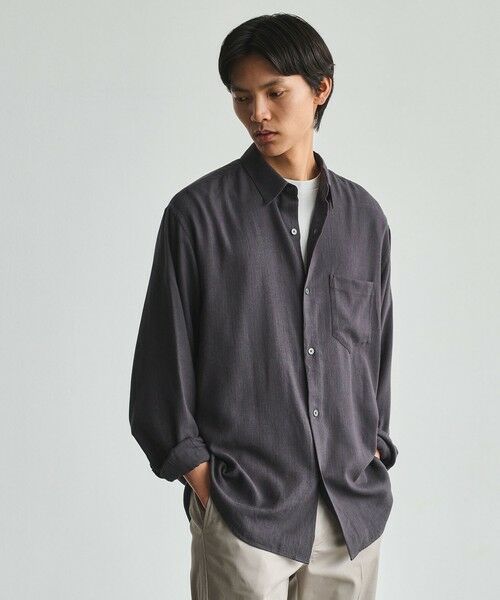 green label relaxing / グリーンレーベル リラクシング シャツ・ブラウス | コットン レーヨン パターン ジャストルーズ レギュラーカラー 長袖 シャツ(DK.GRAY)