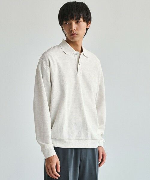 green label relaxing / グリーンレーベル リラクシング ポロシャツ | ワッフル 長袖 ポロシャツ（LT.GRAY）