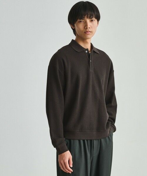 green label relaxing / グリーンレーベル リラクシング ポロシャツ | ワッフル 長袖 ポロシャツ（DK.BROWN）