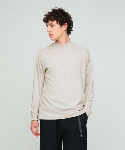 green label relaxing / グリーンレーベル リラクシング カットソー | ロングファイバー クリア モックネック 長袖 Tシャツ カットソー(LT.GRAY)