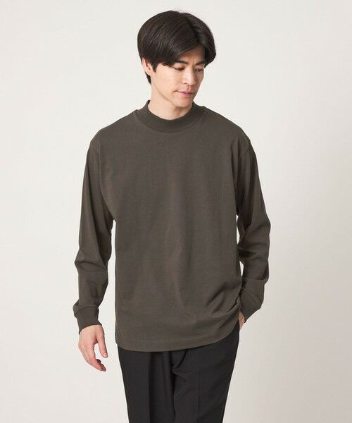 green label relaxing / グリーンレーベル リラクシング カットソー | ロングファイバー クリア モックネック 長袖 Tシャツ カットソー(DK.GRAY)