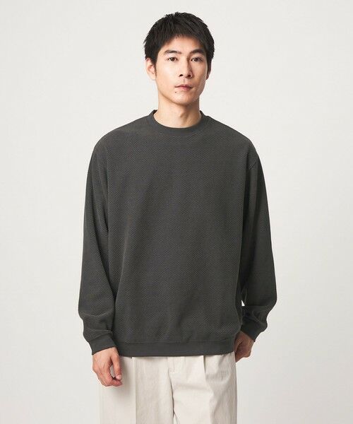 green label relaxing / グリーンレーベル リラクシング カットソー | モール ジャガード クルーネック 長袖 カットソー（DK.GRAY）