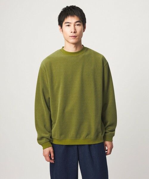 green label relaxing / グリーンレーベル リラクシング カットソー | モール ジャガード クルーネック 長袖 カットソー（OLIVE）